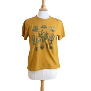 Fifth Sun Mustard Yellow Cotton Blend Short Sleeve T-Shirt Cactus Succulents M